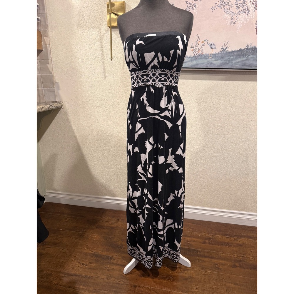 Whiteβ House Black Market Strapless Maxi Dress XXS Black White Floral Geometric